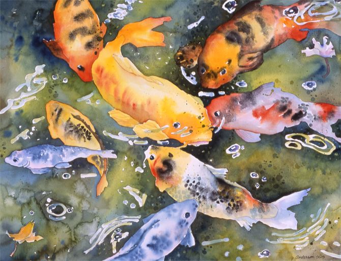 670x512 Watercolors By Karin Michele Anderson - Japanese Koi Watercolor