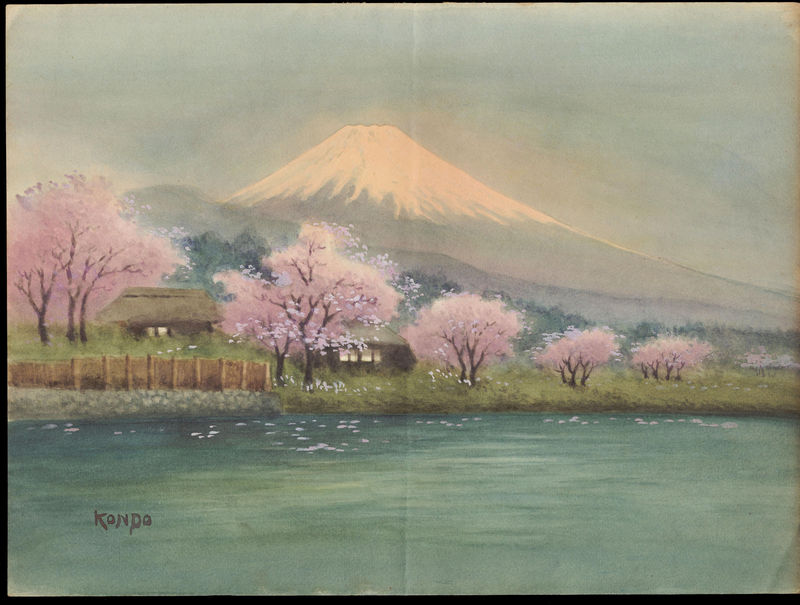 800x605 Kondo (Watercolour Artist) Fuji In Full Spring - Japanese Watercolor