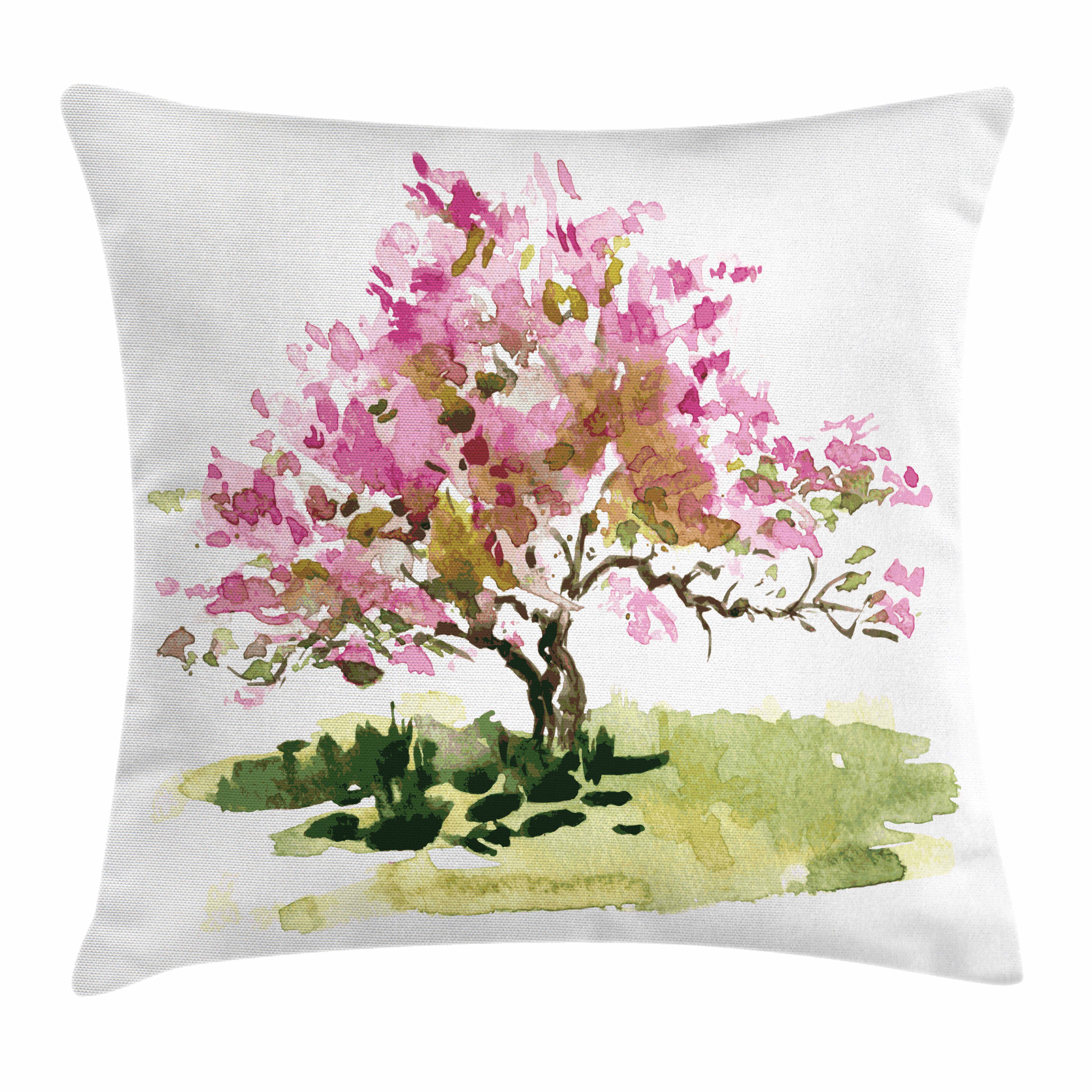 5906x5906 Japanese Throw Pillow Cushion Cover, Cherry Blossom Watercolor - Japanese Watercolor Cherry Blossoms