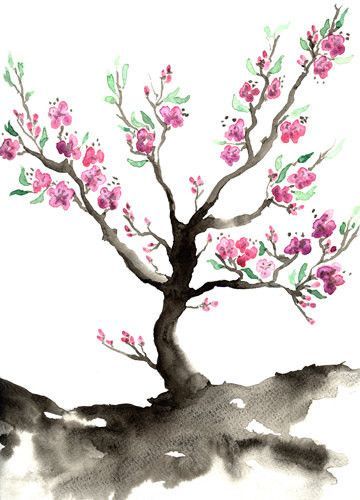 360x500 Watercolor Painting - Japanese Watercolor Cherry Blossoms