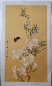 181x300 Vintage Japanese Watercolor Flowers Painting On Paper Hand Signed - Japanese Watercolor Flowers