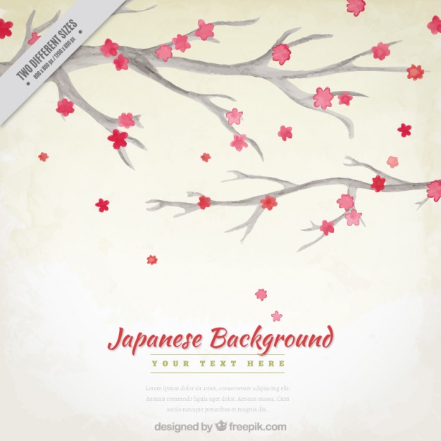 626x626 Watercolor Branches With Japanese Flowers Background Vector Free - Japanese Watercolor Flowers