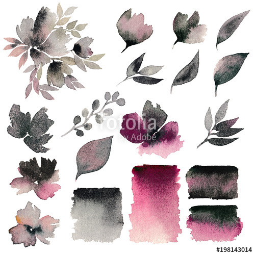 500x500 Watercolor Flowers Set. Decorative Floral Elements. Flowers And - Japanese Watercolor Flowers