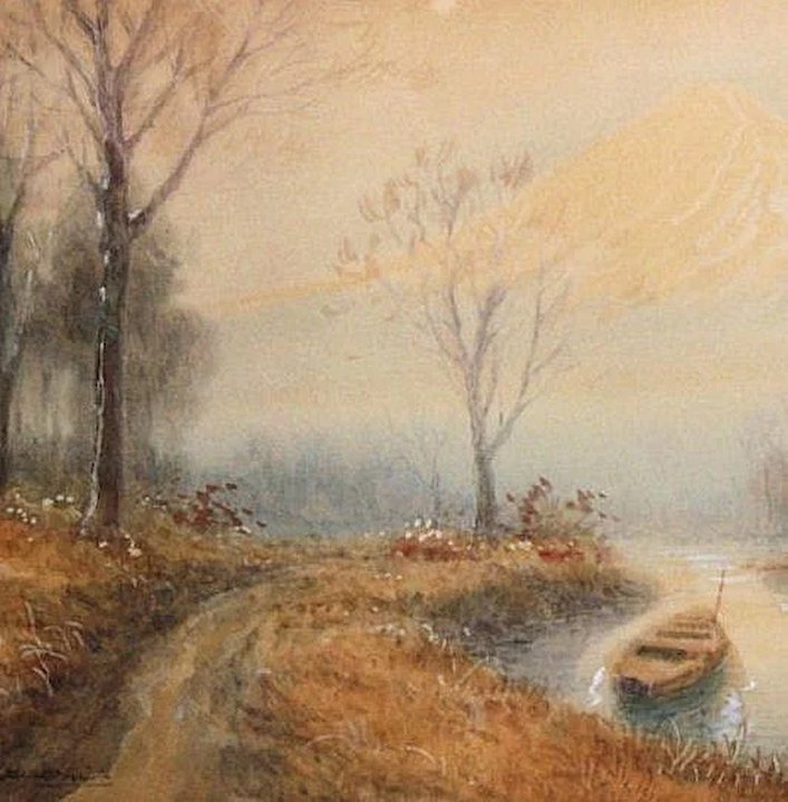 707x720 Japanese Watercolor Painting Of A Landscape Dynasty Collections - Japanese Watercolor Landscape