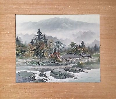 400x343 Antique Japanese Original Watercolor Landscape Painting On Silk - Japanese Watercolor Landscape