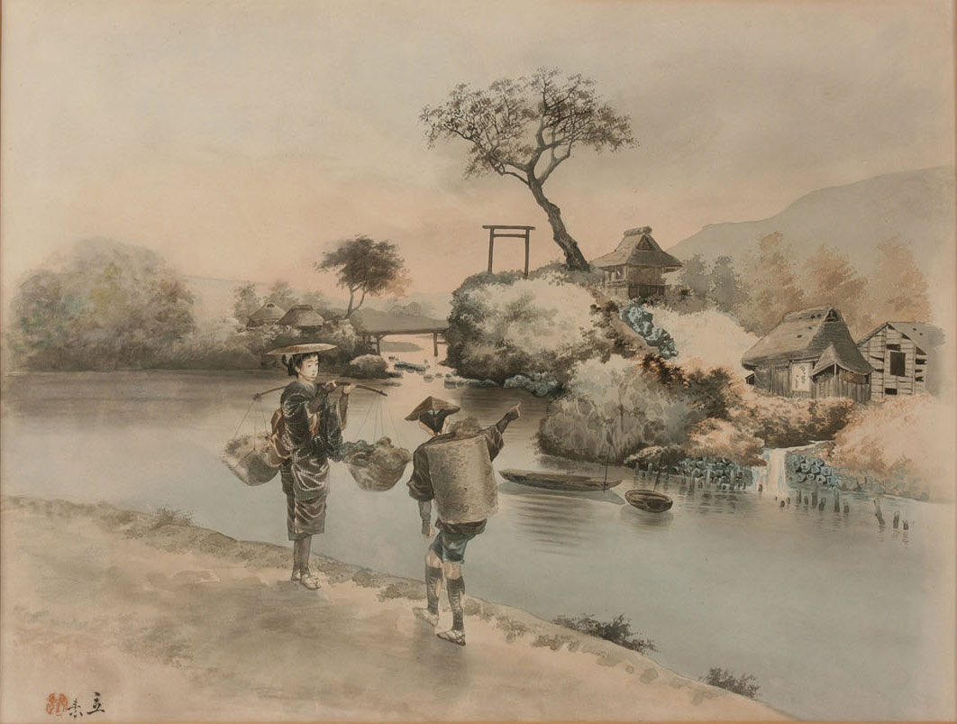 1062x803 Lot 417 Pair Of Japanese Framed Watercolor Landscapes, Signed - Japanese Watercolor Landscape