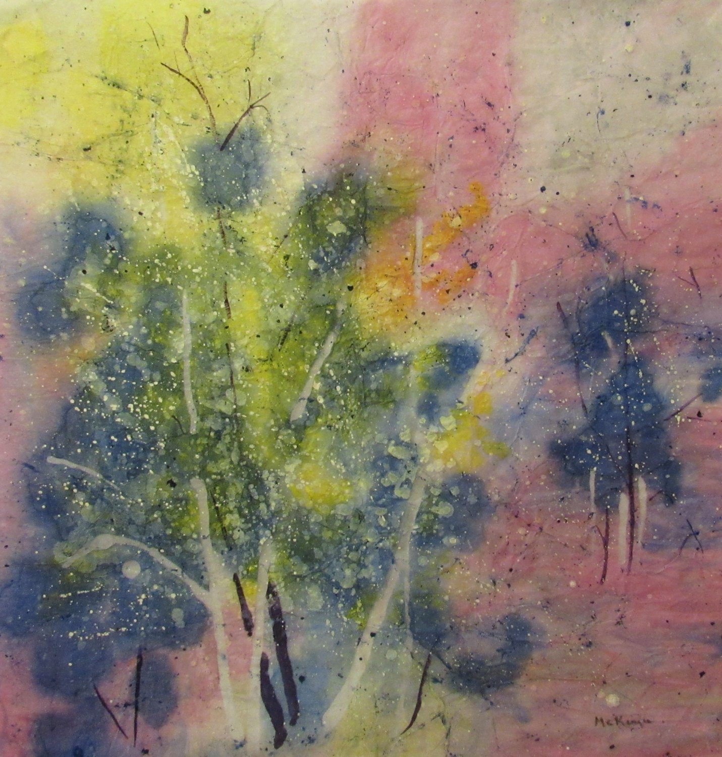 1431x1500 Original Abstract Landscape Painting Impressionist Rose - Japanese Watercolor Landscape