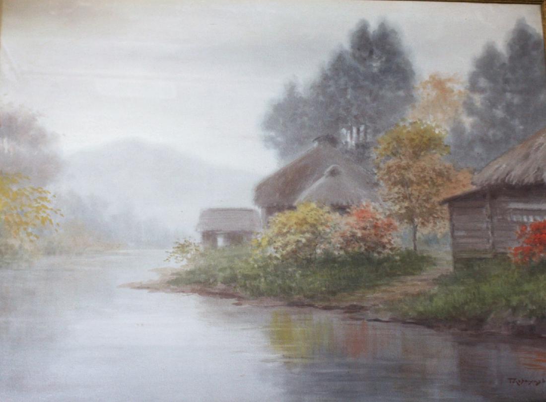 1100x809 T. Kobayashi Japanese Watercolor Landscape Signed - Japanese Watercolor Landscape