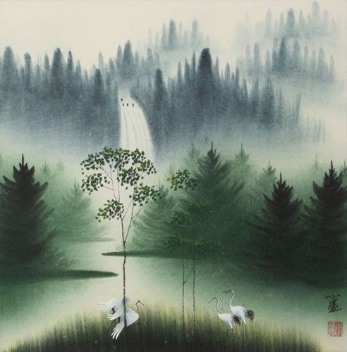 492x500 Japanese Watercolor Landscape - Japanese Watercolor Landscape