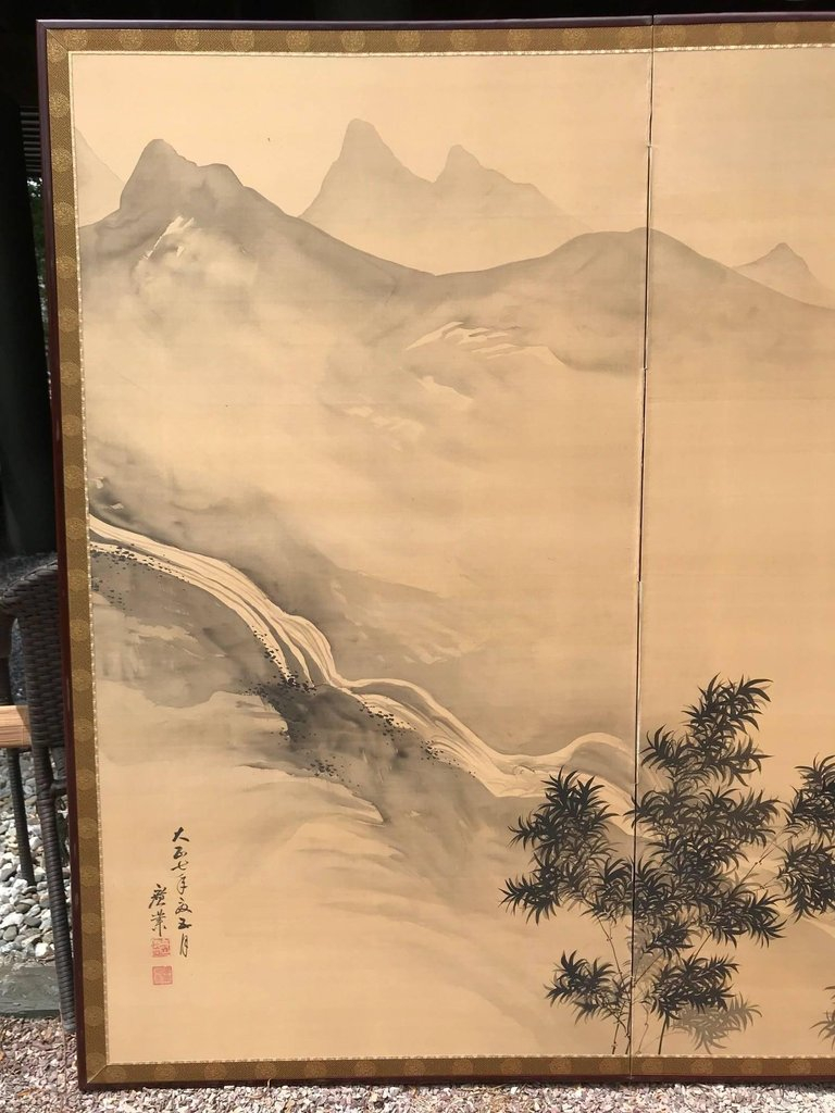 768x1024 Japanese Antique Peaceful Zen Screen, Moon Light, Misty Mountains - Japanese Watercolor Mountains