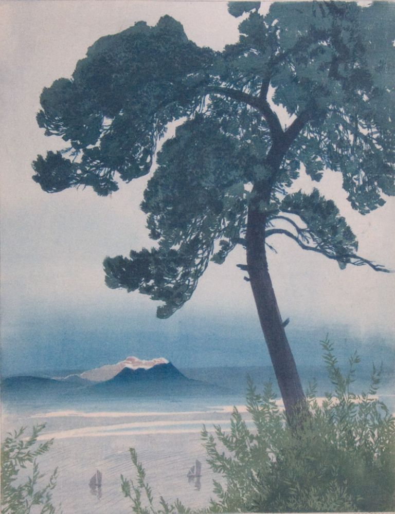 768x1000 Color Woodcut In Japanese Style Landscape, A Large Tree With A - Japanese Watercolor Mountains