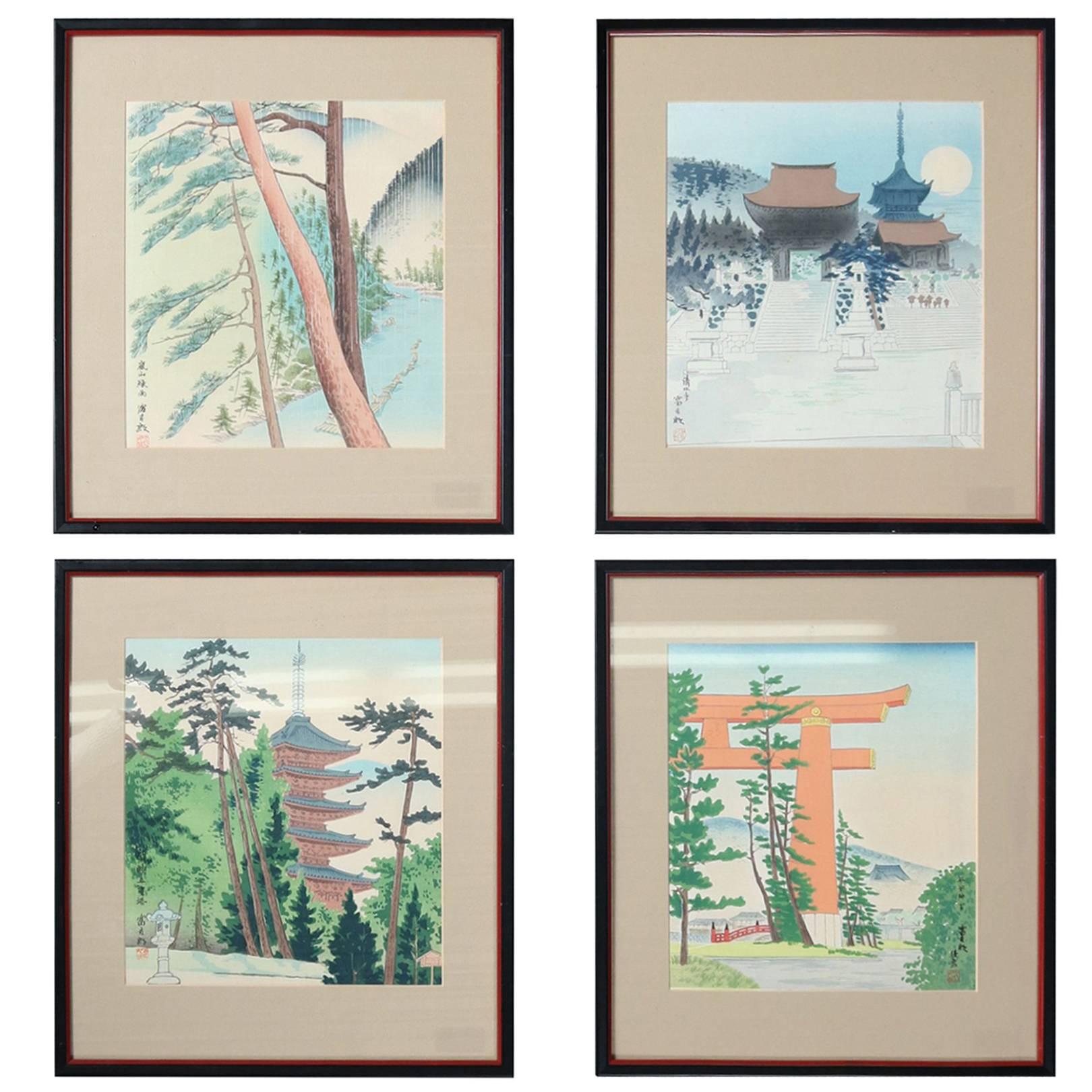 1620x1620 Set Of Four Japanese Watercolor Wood Block Prints By Tomikichiro - Japanese Watercolor Prints