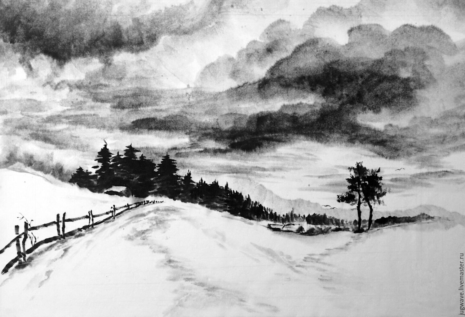 1500x1024 Japanese Sumi Watercolor Illustration - Japanese Watercolor Techniques