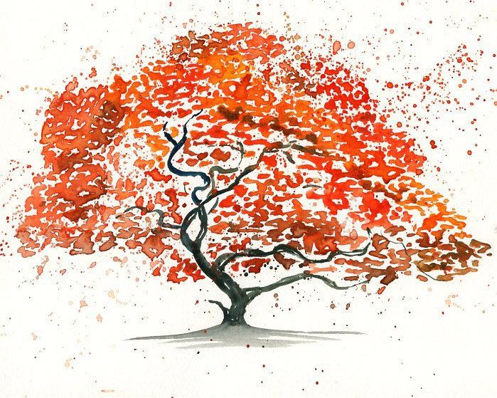 699x559 Japanese Maple Tree Landscape Paintingwatercolororange By Ireart - Japanese Watercolor Tree