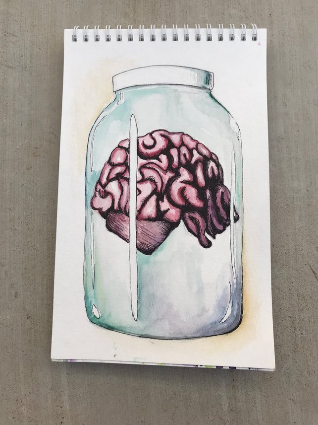 642x856 Brain In A Jar Watercolor Etsy - Jar Watercolor