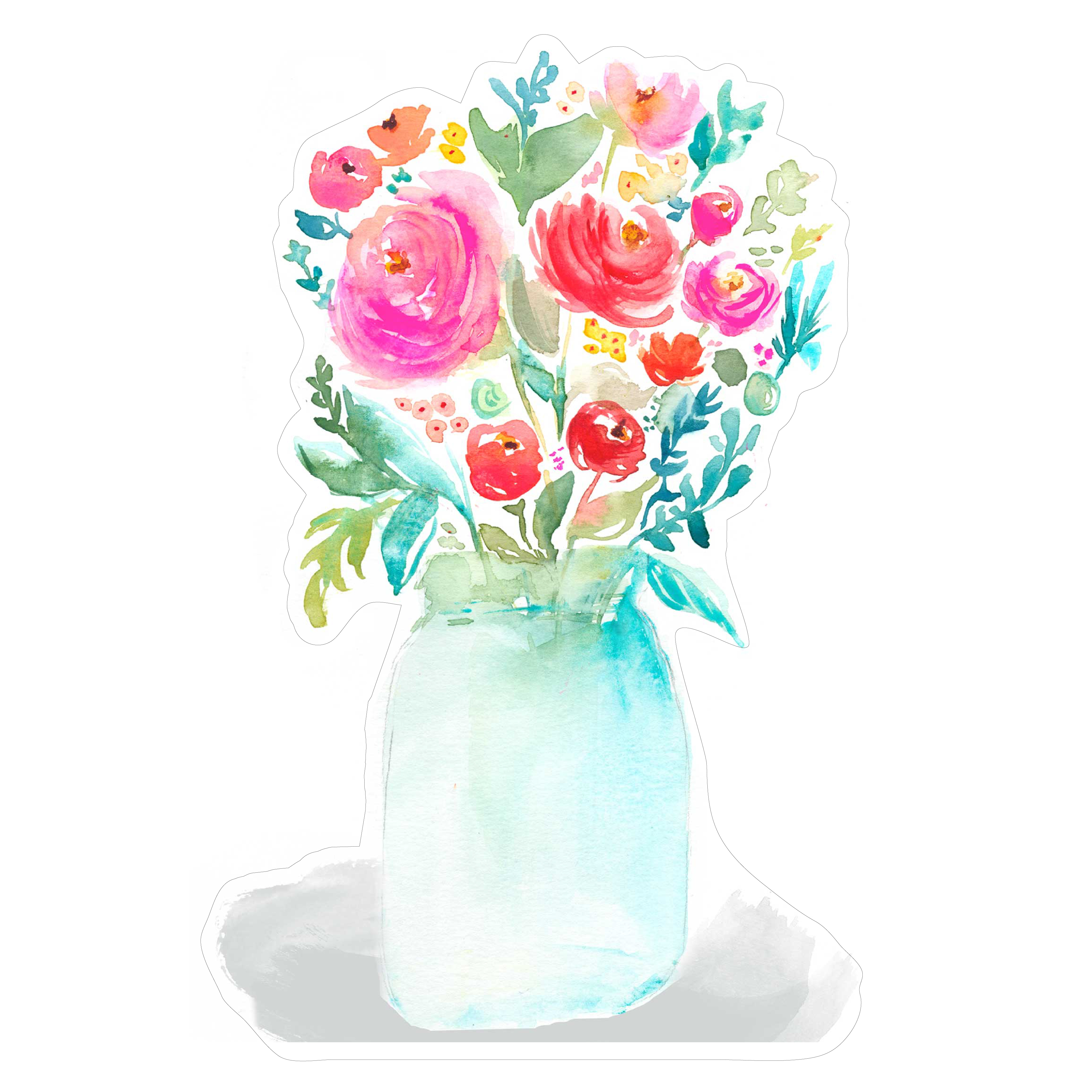 3600x3600 Watercolor Flowers In Mason Jar Cut File - Jar Watercolor