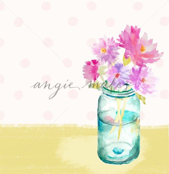 582x600 Watercolor Mason Jar Still Life With Watercolor Flowers - Jar Watercolor