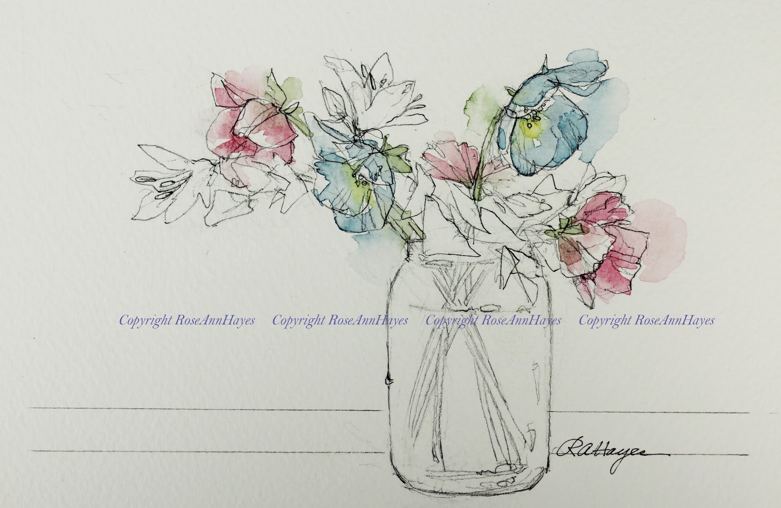1600x1041 Watercolor Paintings By Roseann Hayes Wildflowers In A Glass Jar - Jar Watercolor