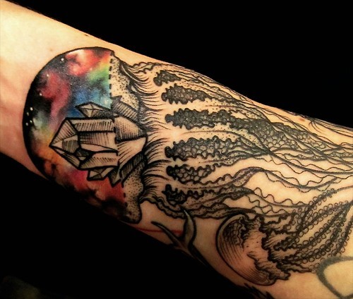 500x424 Upper Arm Watercolor Jellyfish Tattoo - Jellyfish Tattoo Watercolor