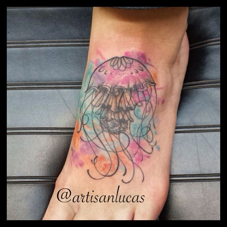 736x736 Jellyfish Watercolor Tattoo On Foot - Jellyfish Watercolor Tattoo