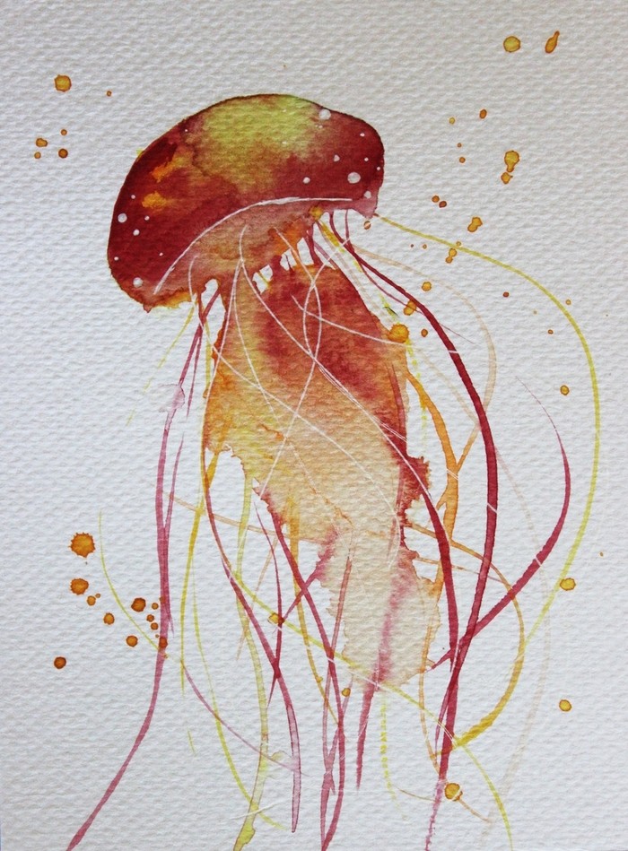 700x949 Cool Orange Watercolor Jellyfish Tattoo Design - Jellyfish Watercolor Tattoo