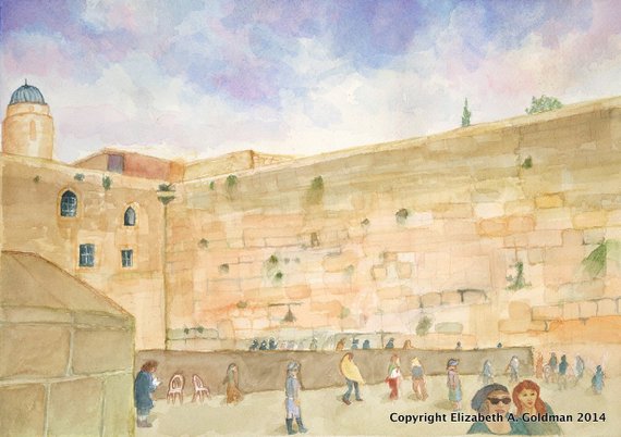 570x402 Original Watercolor Print Jerusalem Western Wallwailing Etsy - Jerusalem Watercolor