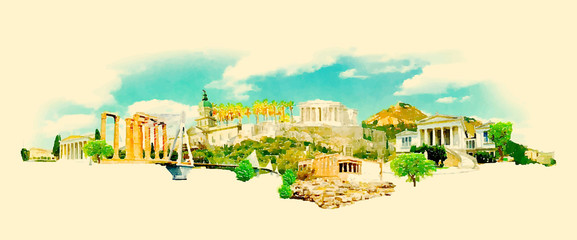 577x240 Vector Watercolor Jerusalem City Illustration - Jerusalem Watercolor