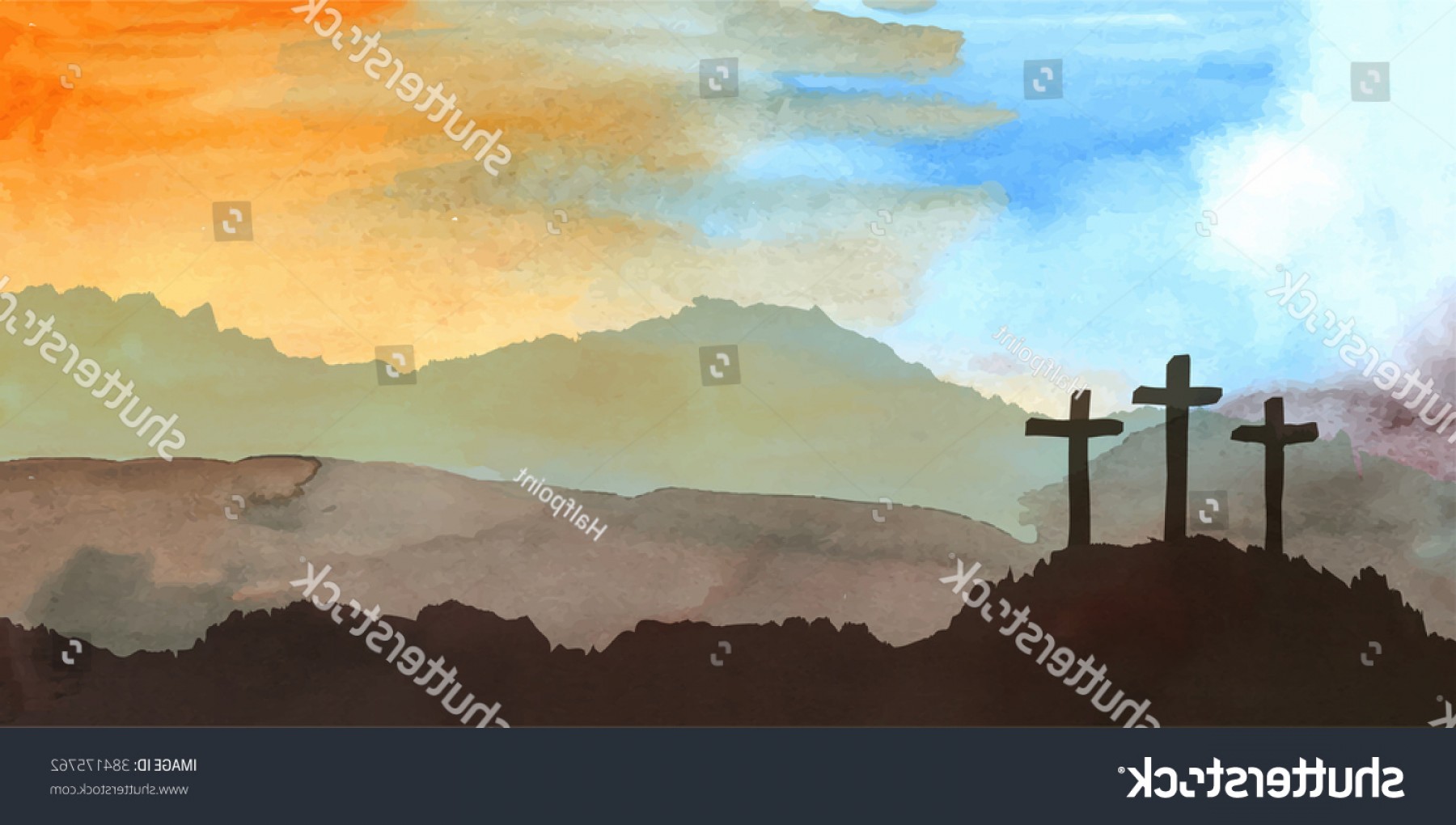 1800x1020 Easter Scene Cross Jesus Christ Watercolor Lazttweet - Jesus Christ Watercolor