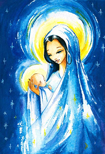 414x606 Mother Mary And Baby Jesus Watercolor Painting Vinyl - Jesus Watercolor