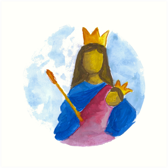 550x550 Holy Mary With Jesus Watercolor Art Design Art Prints By - Jesus Watercolor