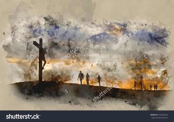 600x421 Watercolor Paint Of Jesus Crucifixion Print Photography Backdrop - Jesus Watercolor