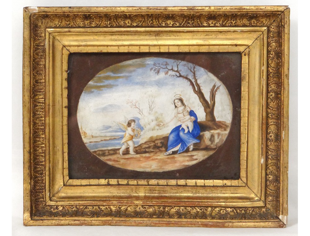 1000x762 Watercolor Virgin And Child Jesus Cherub Flowers Landscape - Jesus Watercolor