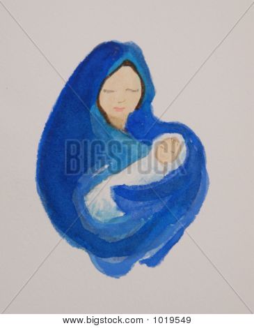 365x470 Watercolor Painting Of Mary And Baby Jesus On White Background - Jesus Watercolor