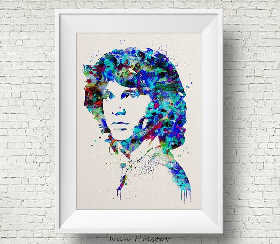 570x497 Jim Morrison Blue Watercolor Print Wall Hanging Giclee Print Etsy - Jim Morrison Watercolor