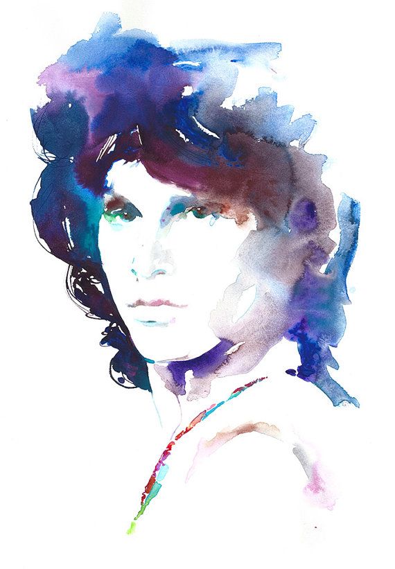 570x821 Jim Morrison Watercolor Print, Watercolour Portrait Of Jim - Jim Morrison Watercolor