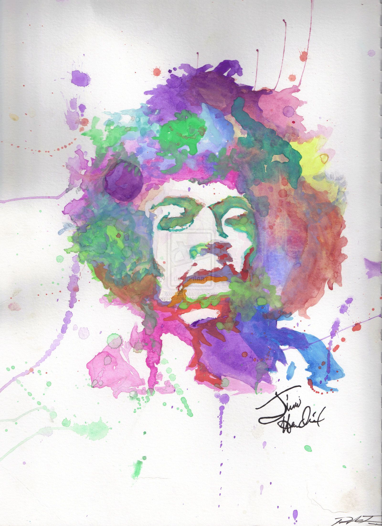 1600x2202 Rescanned Jimi Hendrix Watercolor By On - Jimi Hendrix Watercolor