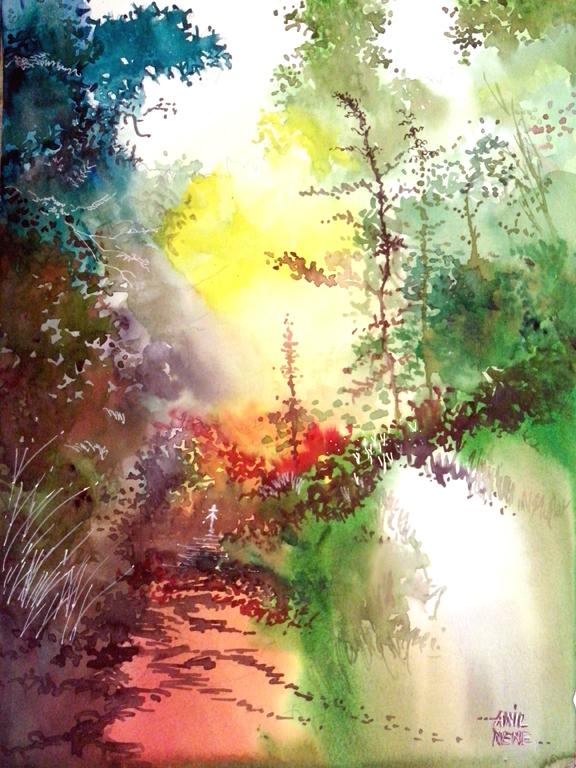 576x768 Back To Jungle By Artist Anil Nene Landscape Art Watercolor - Jungle Watercolor