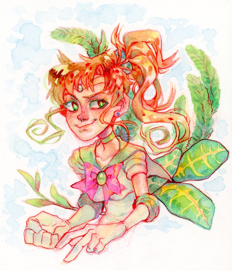 765x896 Sailor Jupiter Watercolor Sketch By @krooked Glasses Sailormoon - Jupiter Watercolor