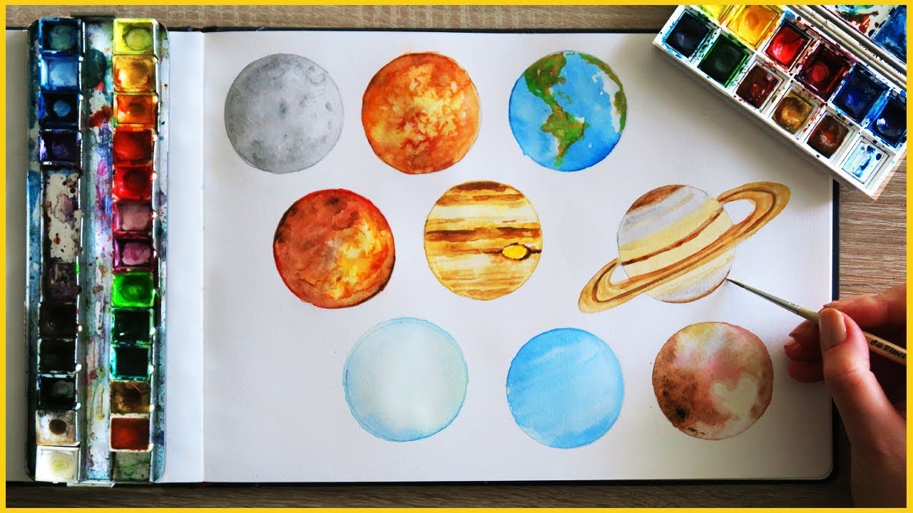 Каким цветом раскрасить планеты. Солнечная система красками. Планеты гуашью. Планеты нарисовать красками. Планеты акварелью.