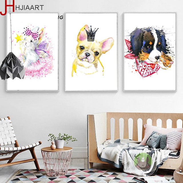 640x640 Kawaii Watercolor Animail Cat Dog Posters And Prints Wall Art - Kawaii Watercolor