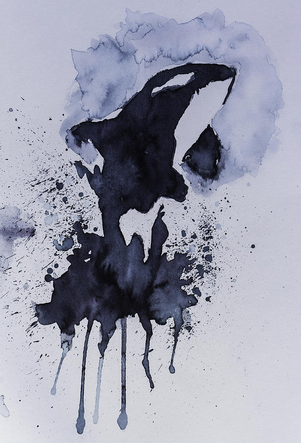 611x900 Watercolor Abstract Killer Whale Painting Painting By Andy Gimino - Killer Whale Watercolor