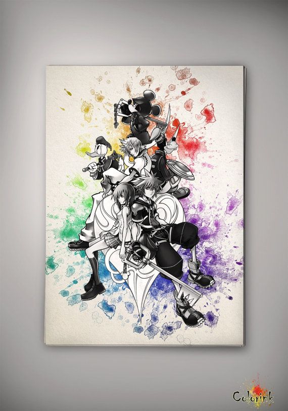 570x814 Kingdom Hearts Gift Watercolor Illustrations Art Print Wall Art - Kingdom Hearts Watercolor