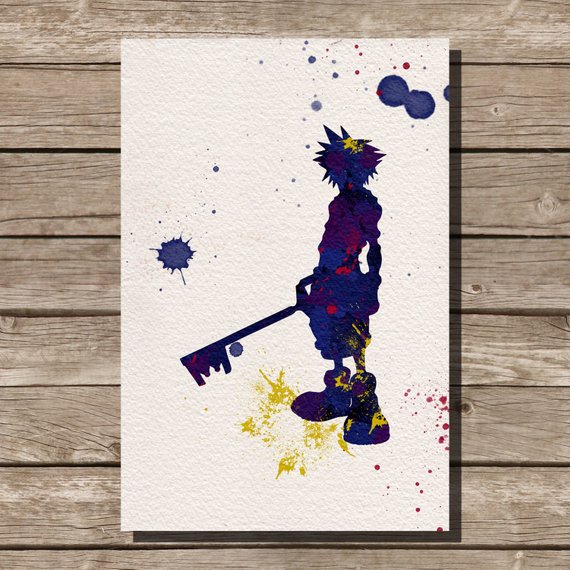 570x570 Kingdom Hearts Sora Disney Watercolor Illustrations Art Print Etsy - Kingdom Hearts Watercolor