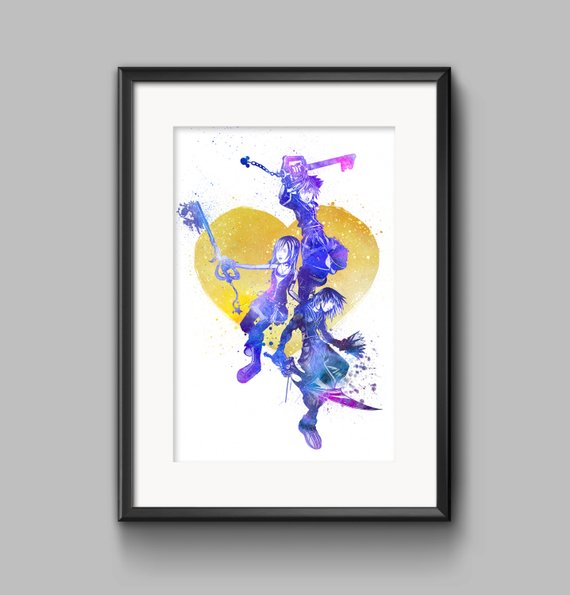 570x595 Kingdom Hearts Watercolor Poster Art Print Etsy - Kingdom Hearts Watercolor