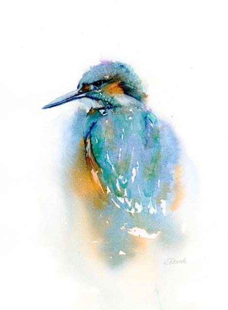 470x640 Watercolor Bird Print, Kingfisher Painting, Abstract Art Nature - Kingfisher Watercolor