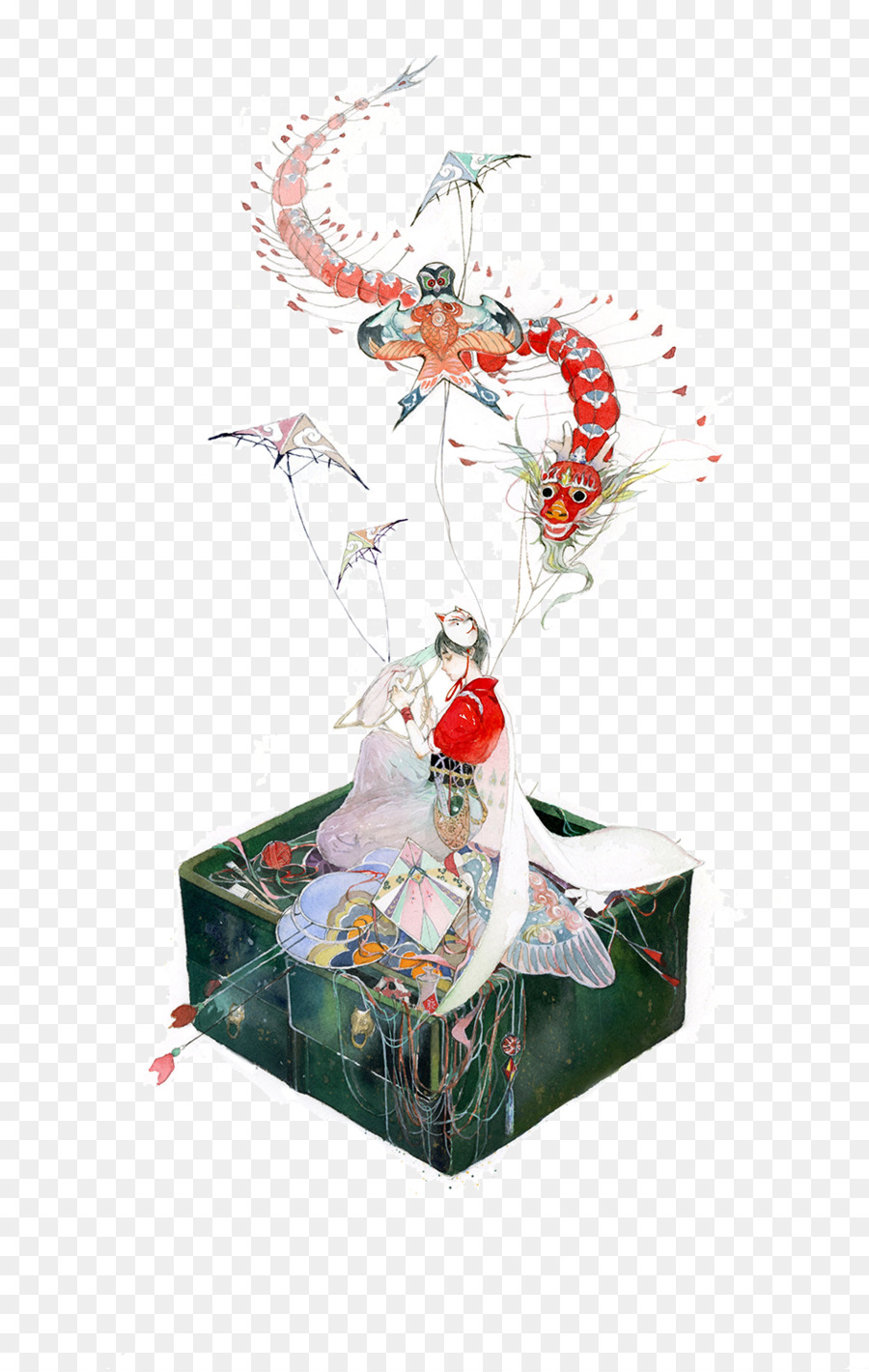 900x1420 Kite Watercolor Painting Illustrator Poster - Kite Watercolor