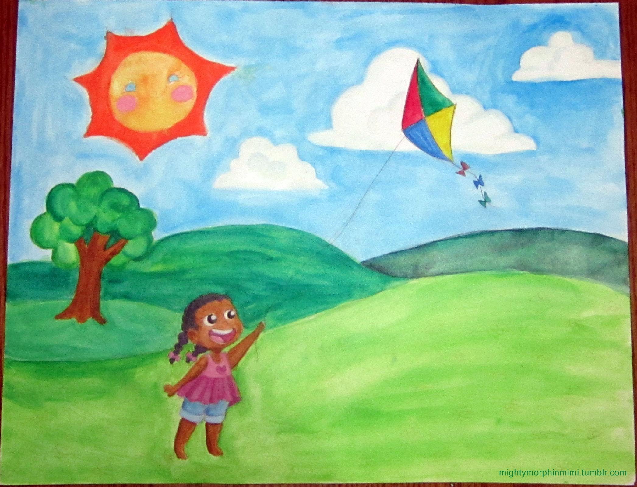 2092x1602 Watercolor Speedpaint Girl Flying Kite - Kite Watercolor