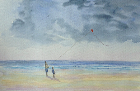 450x294 Watercolour Painting Kite Flying On Beach - Kite Watercolor