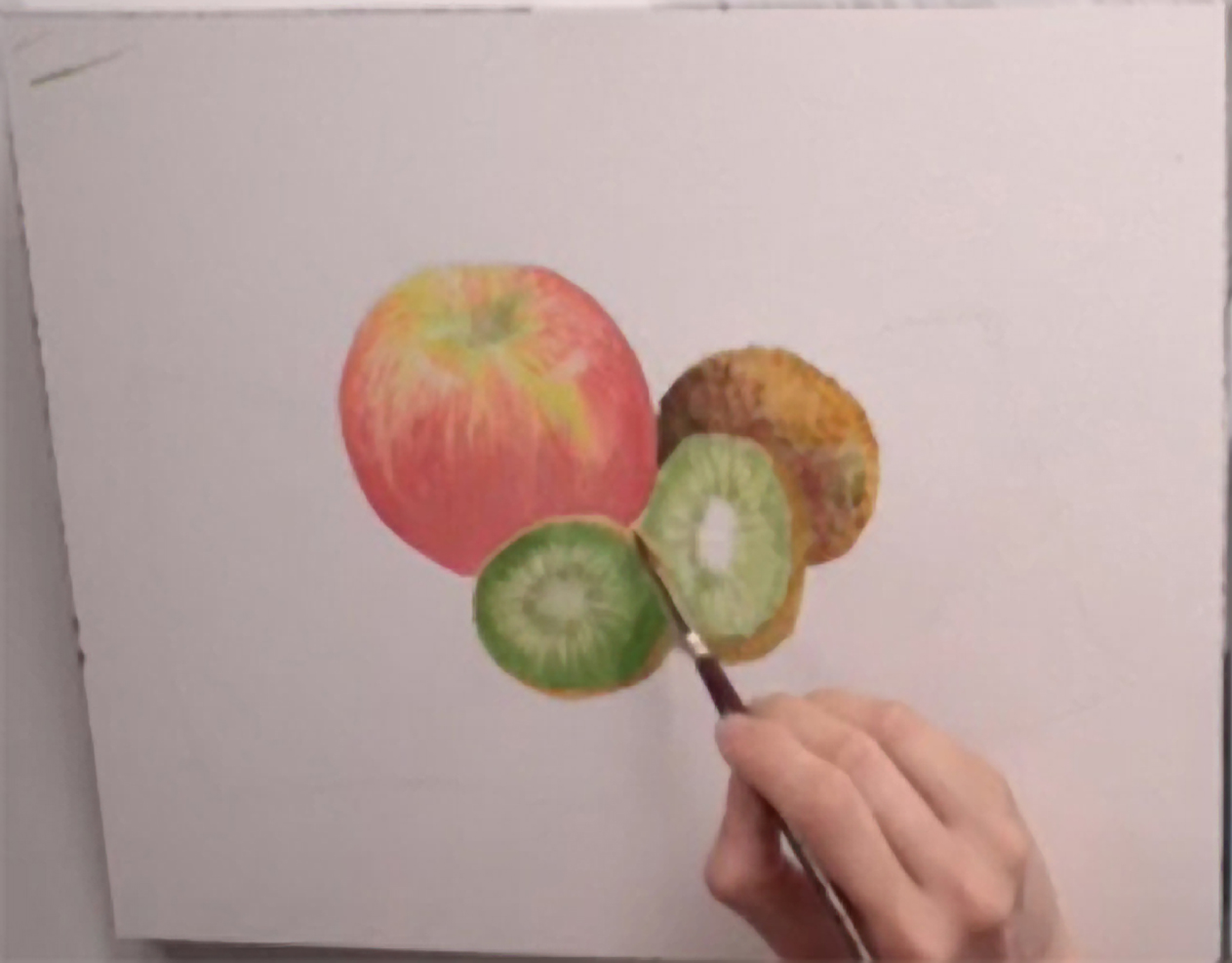 1263x987 Painting A Watercolor Still Life An Apple And Kiwis - Kiwi Watercolor