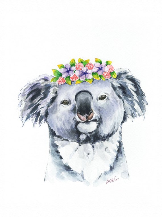 570x760 Koala Watercolor Safari Watercolor Print Safari Animal Etsy - Koala Watercolor